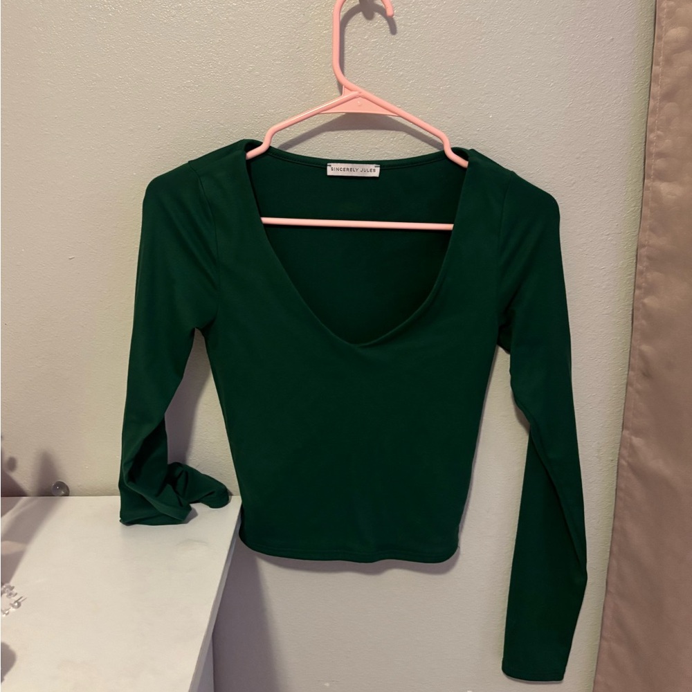 Deep Green Long Sleeve Crop Top